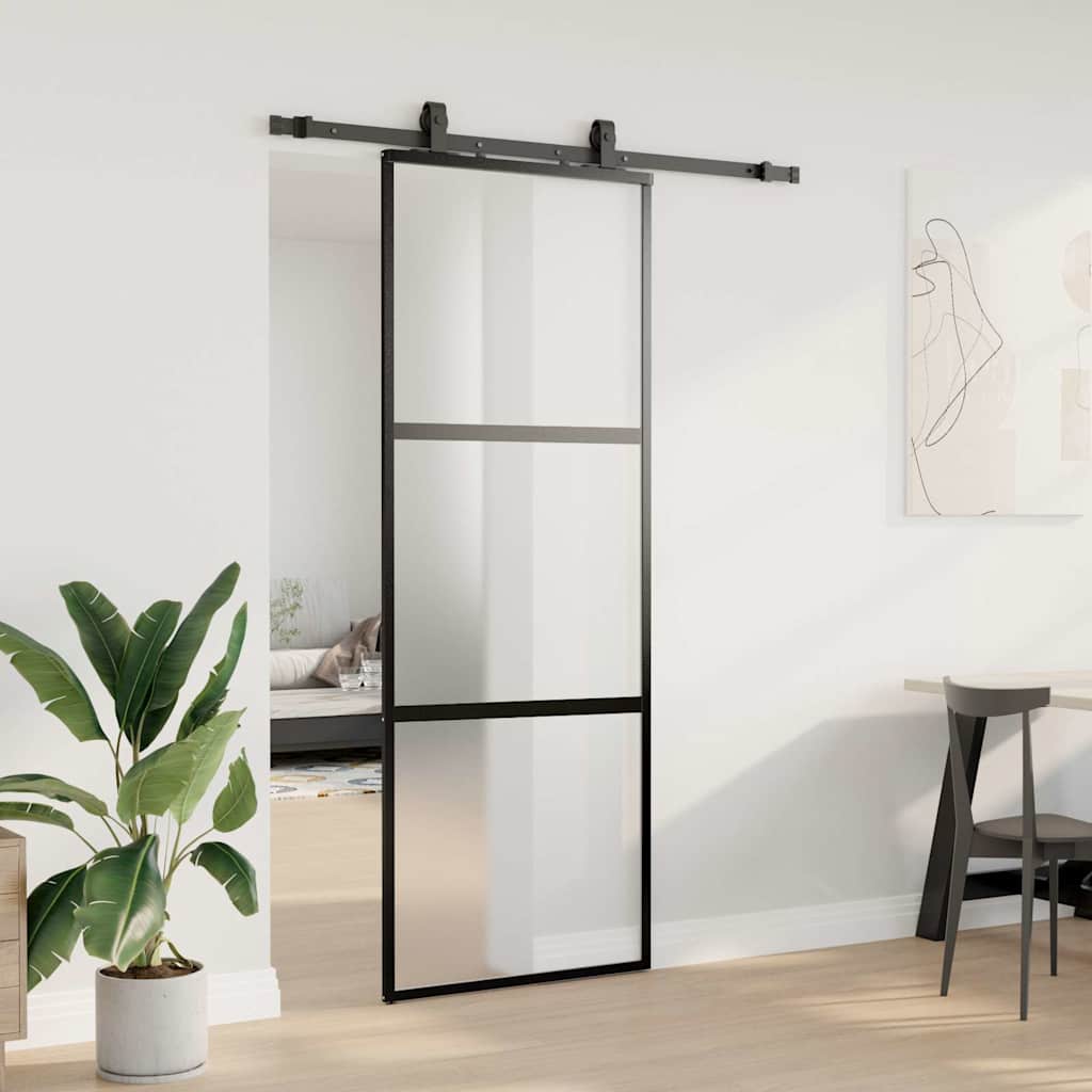 Schuifdeur met beslagset 76x205 cm gehard glas zwart is nu te koop bij PeponiXL, paradijselijk wonen!