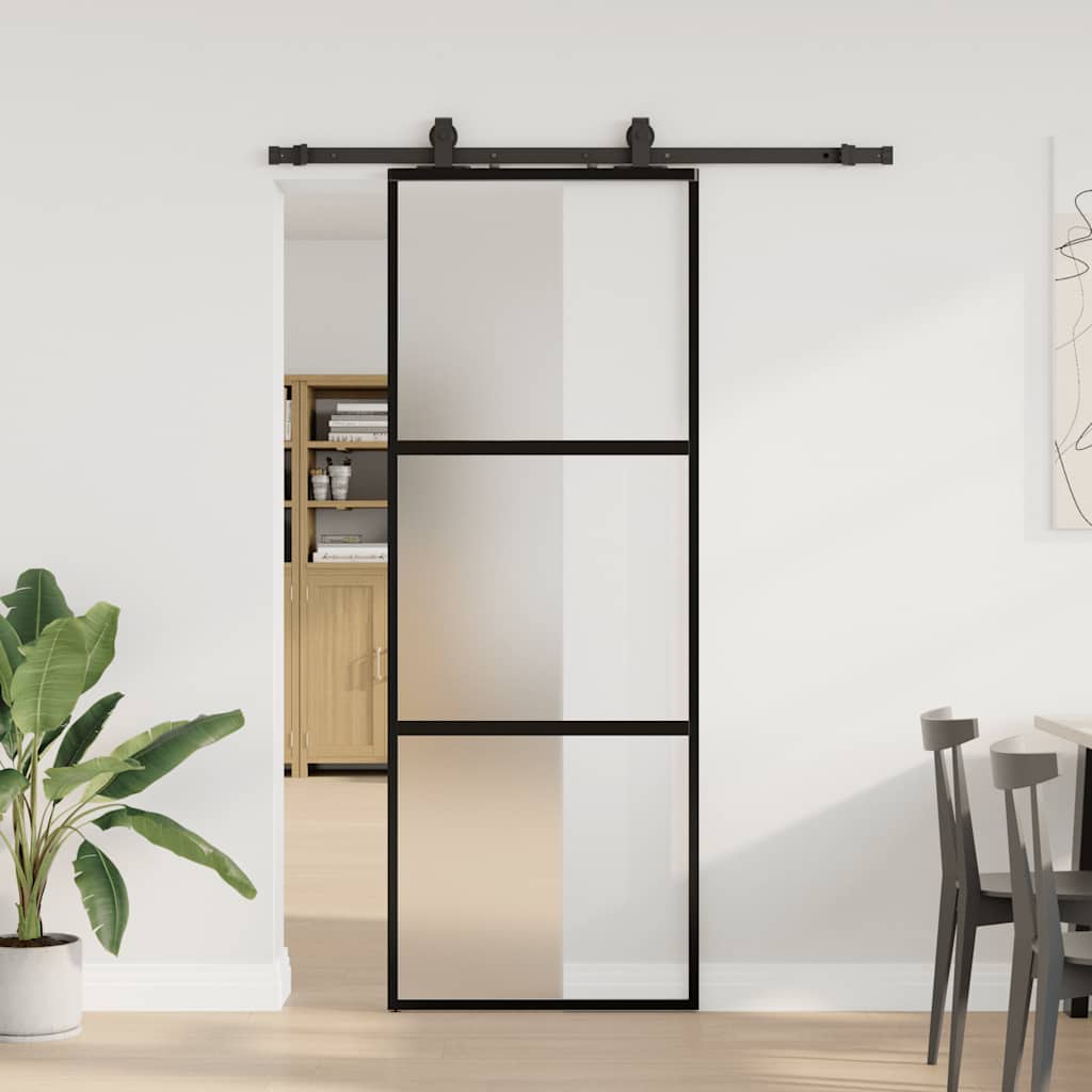 Schuifdeur met beslagset 76x205 cm gehard glas zwart is nu te koop bij PeponiXL, paradijselijk wonen!