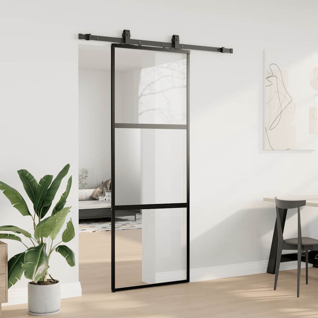 Schuifdeur met beslagset 76x205 cm gehard glas zwart is nu te koop bij PeponiXL, paradijselijk wonen!