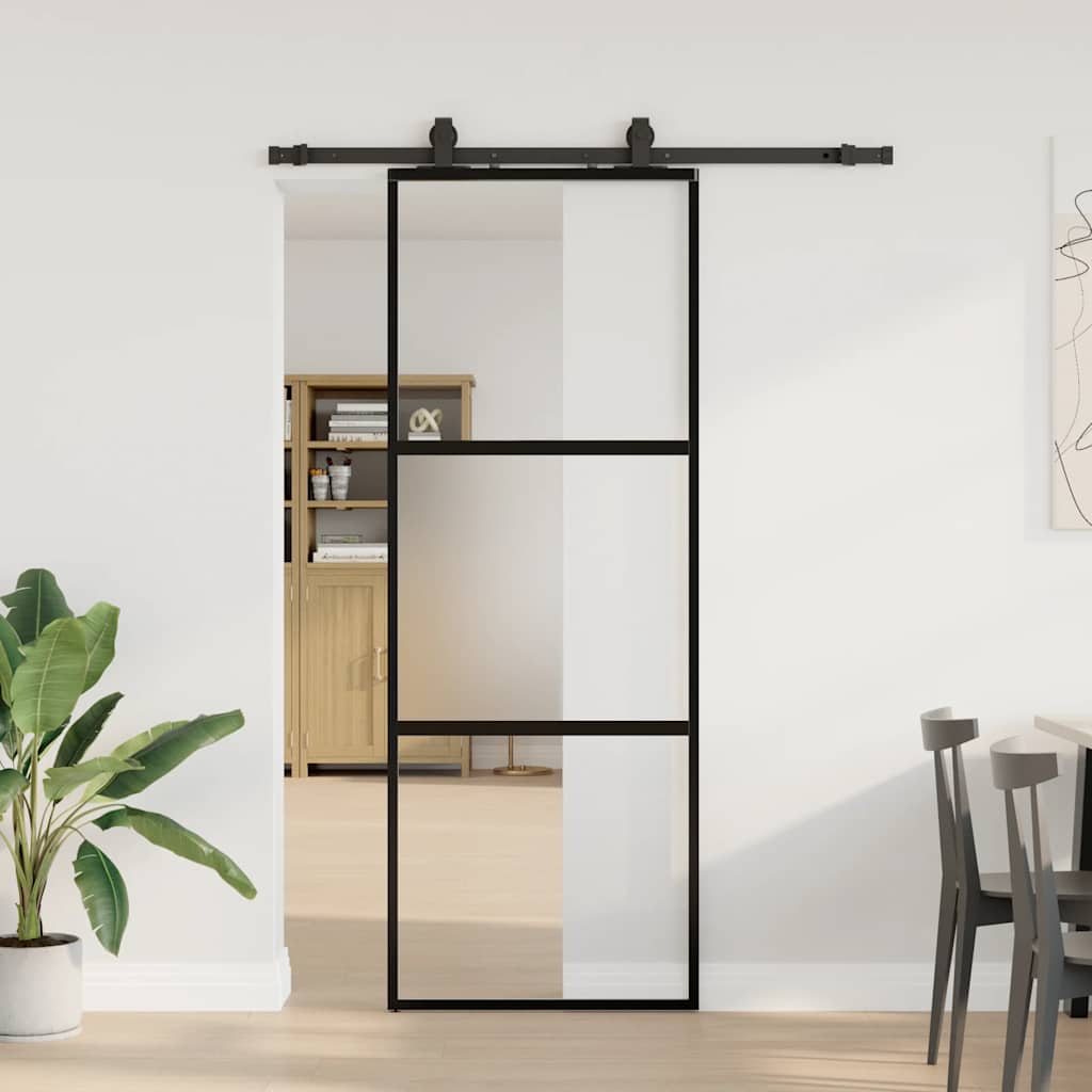 Schuifdeur met beslagset 76x205 cm gehard glas zwart is nu te koop bij PeponiXL, paradijselijk wonen!