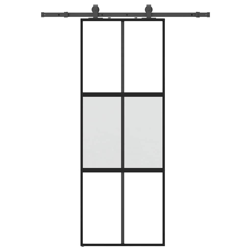 Schuifdeur met beslagset 76x205 cm gehard glas zwart is nu te koop bij PeponiXL, paradijselijk wonen!