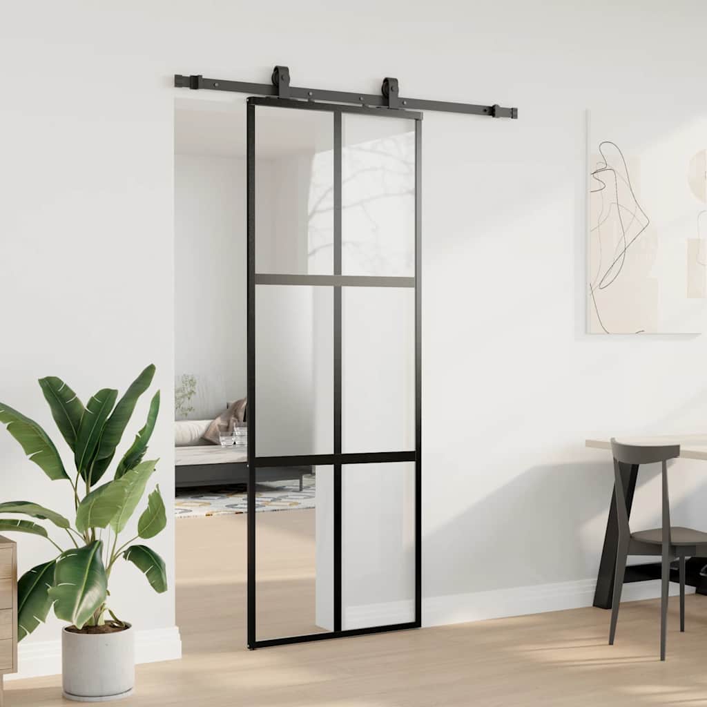 Schuifdeur met beslagset 76x205 cm gehard glas zwart is nu te koop bij PeponiXL, paradijselijk wonen!