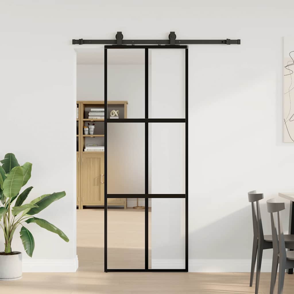 Schuifdeur met beslagset 76x205 cm gehard glas zwart is nu te koop bij PeponiXL, paradijselijk wonen!