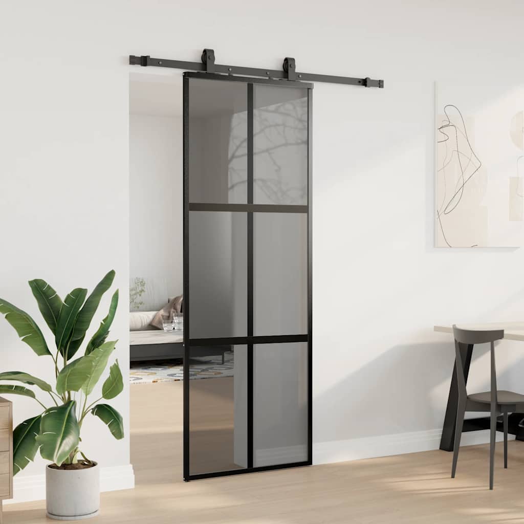 Schuifdeur met beslagset 76x205 cm gehard glas zwart is nu te koop bij PeponiXL, paradijselijk wonen!
