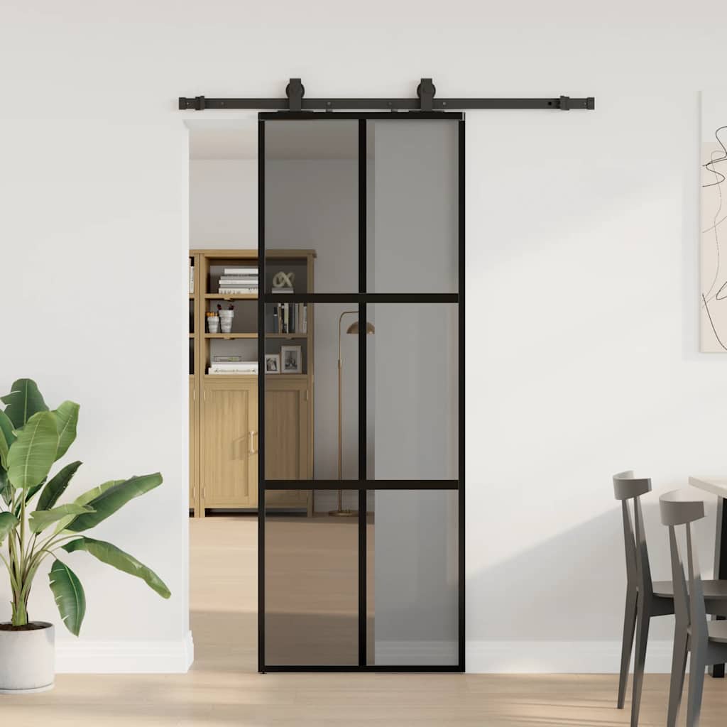Schuifdeur met beslagset 76x205 cm gehard glas zwart is nu te koop bij PeponiXL, paradijselijk wonen!