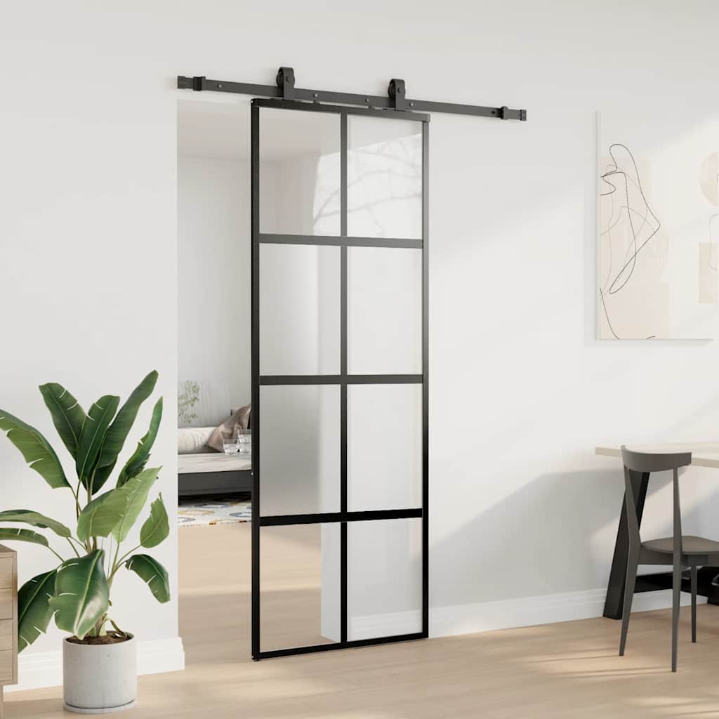 Schuifdeur met beslagset 76x205 cm gehard glas zwart is nu te koop bij PeponiXL, paradijselijk wonen!