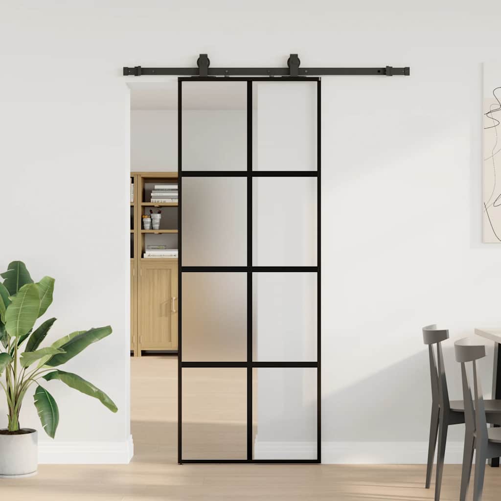 Schuifdeur met beslagset 76x205 cm gehard glas zwart is nu te koop bij PeponiXL, paradijselijk wonen!
