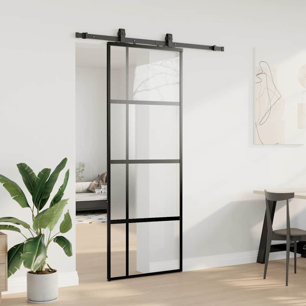 Schuifdeur met beslagset 76x205 cm gehard glas zwart is nu te koop bij PeponiXL, paradijselijk wonen!