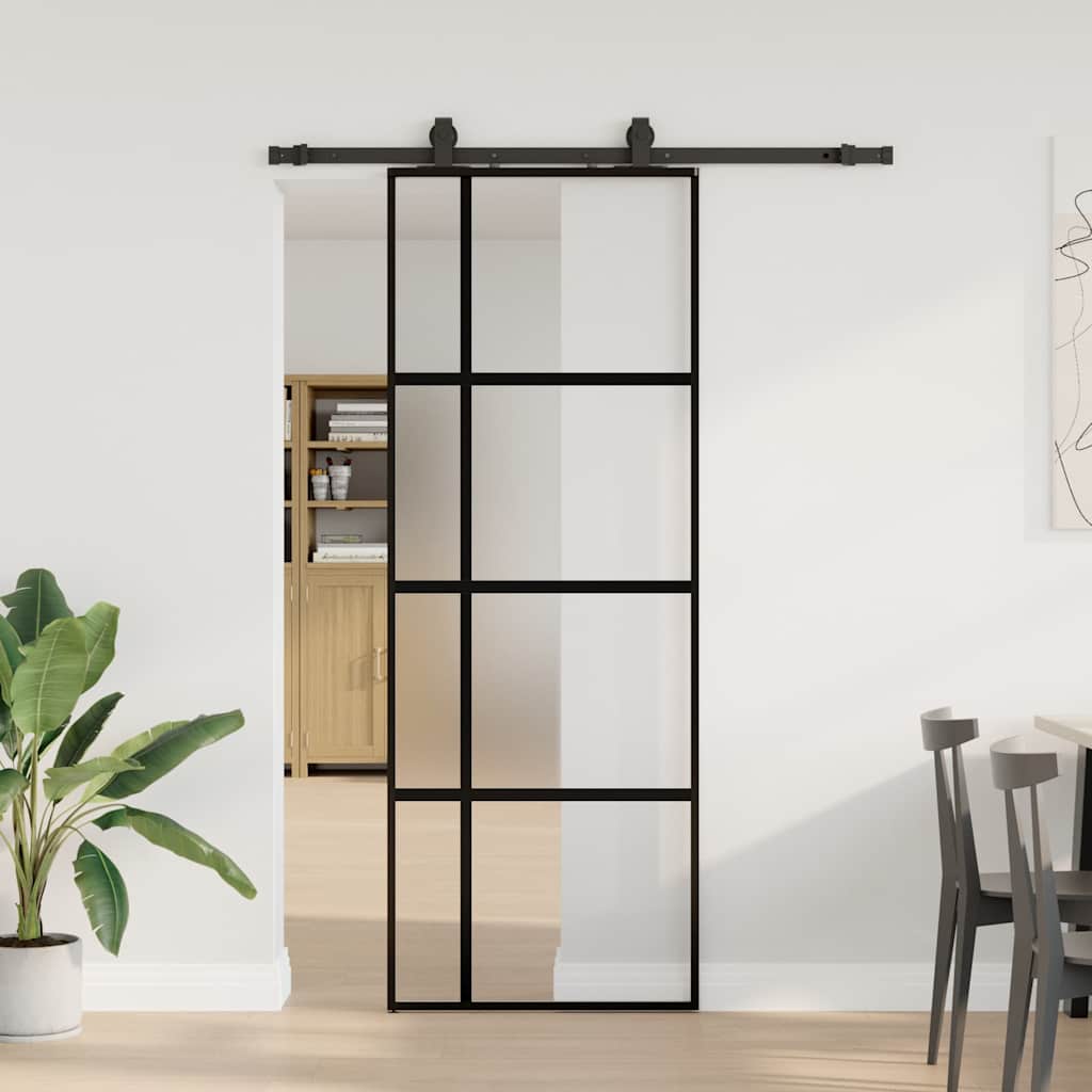 Schuifdeur met beslagset 76x205 cm gehard glas zwart is nu te koop bij PeponiXL, paradijselijk wonen!