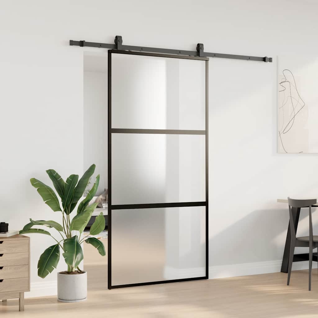 Schuifdeur met beslagset 102,5x205 cm gehard glas zwart is nu te koop bij PeponiXL, paradijselijk wonen!