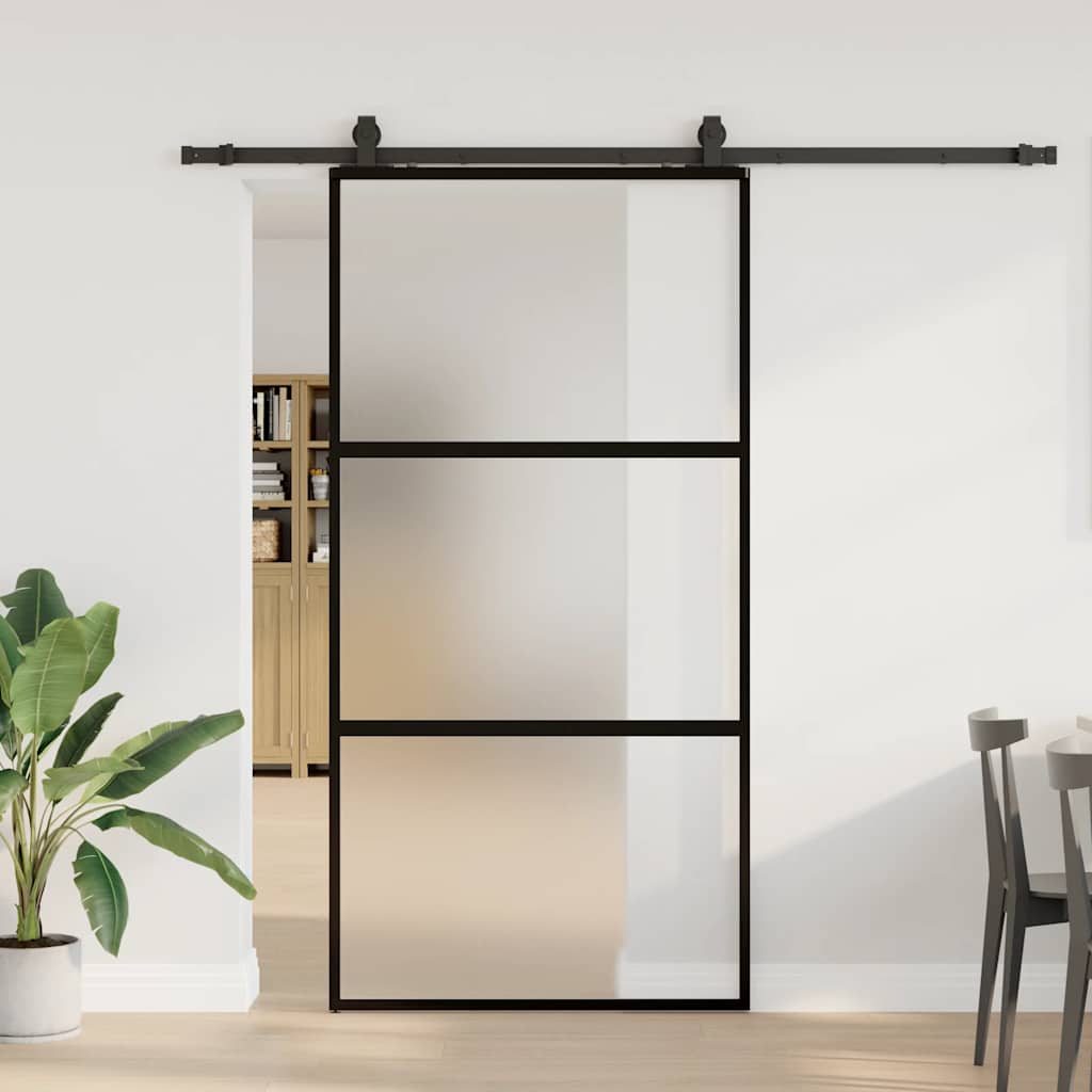 Schuifdeur met beslagset 102,5x205 cm gehard glas zwart is nu te koop bij PeponiXL, paradijselijk wonen!