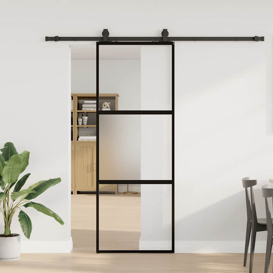 Schuifdeur met beslagset 76x205 cm gehard glas zwart is nu te koop bij PeponiXL, paradijselijk wonen!