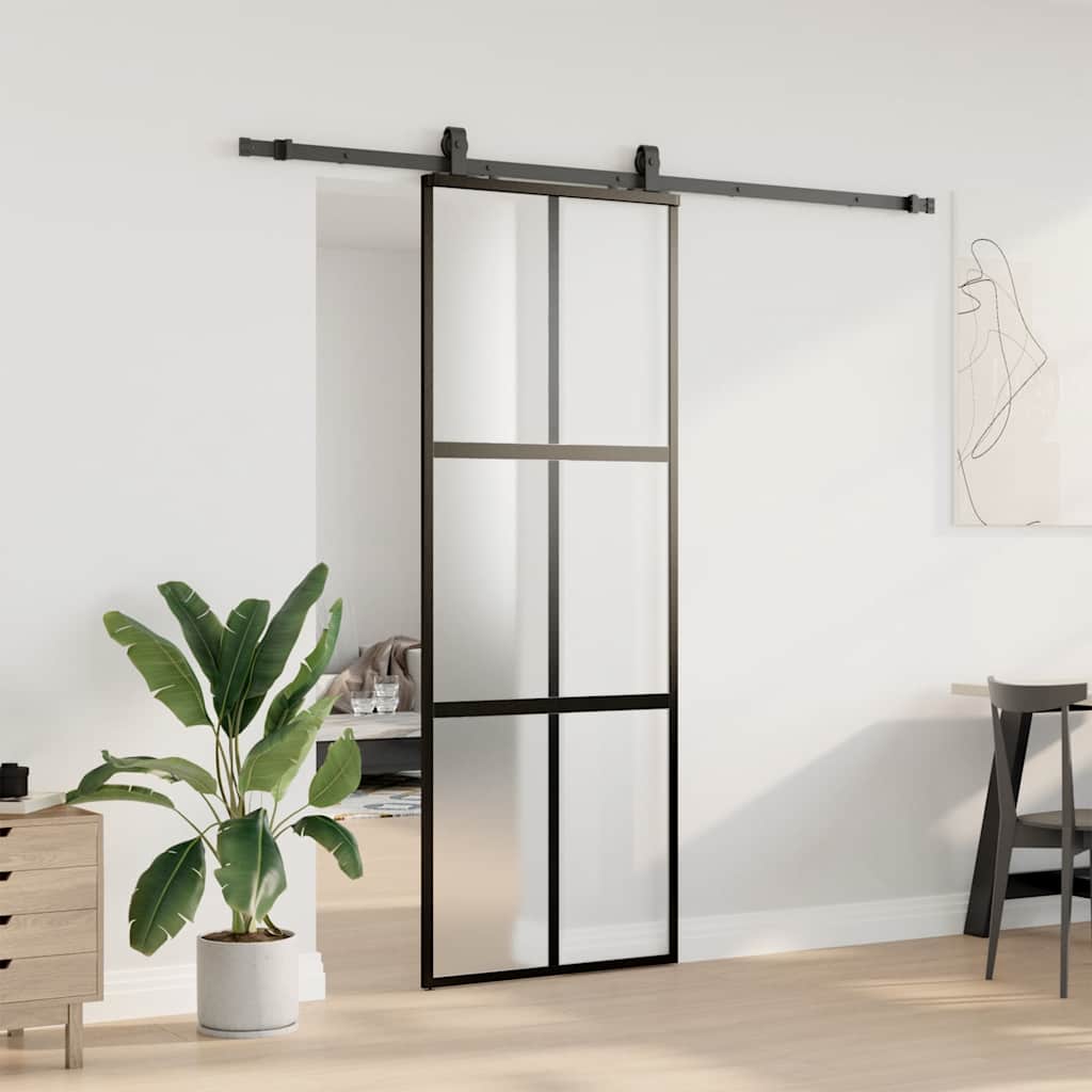 Schuifdeur met beslagset 76x205 cm gehard glas zwart is nu te koop bij PeponiXL, paradijselijk wonen!