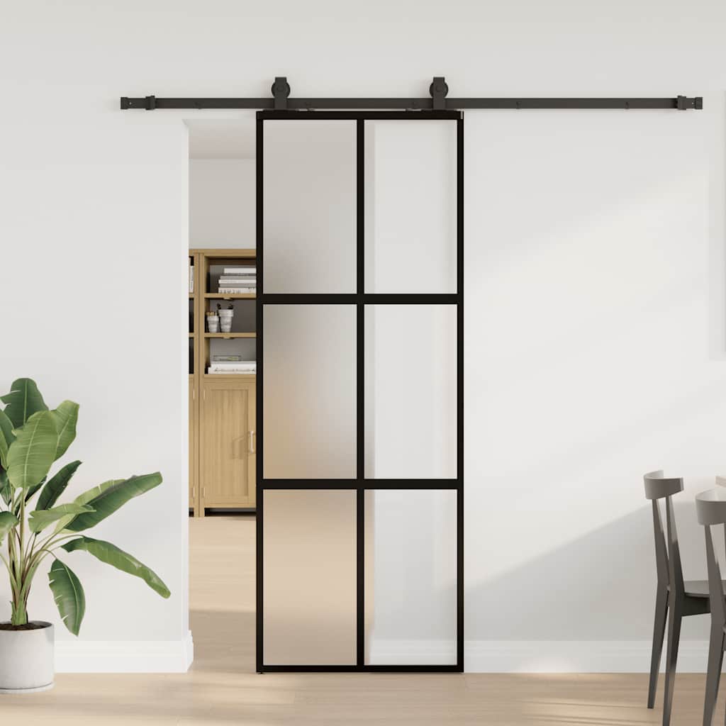 Schuifdeur met beslagset 76x205 cm gehard glas zwart is nu te koop bij PeponiXL, paradijselijk wonen!