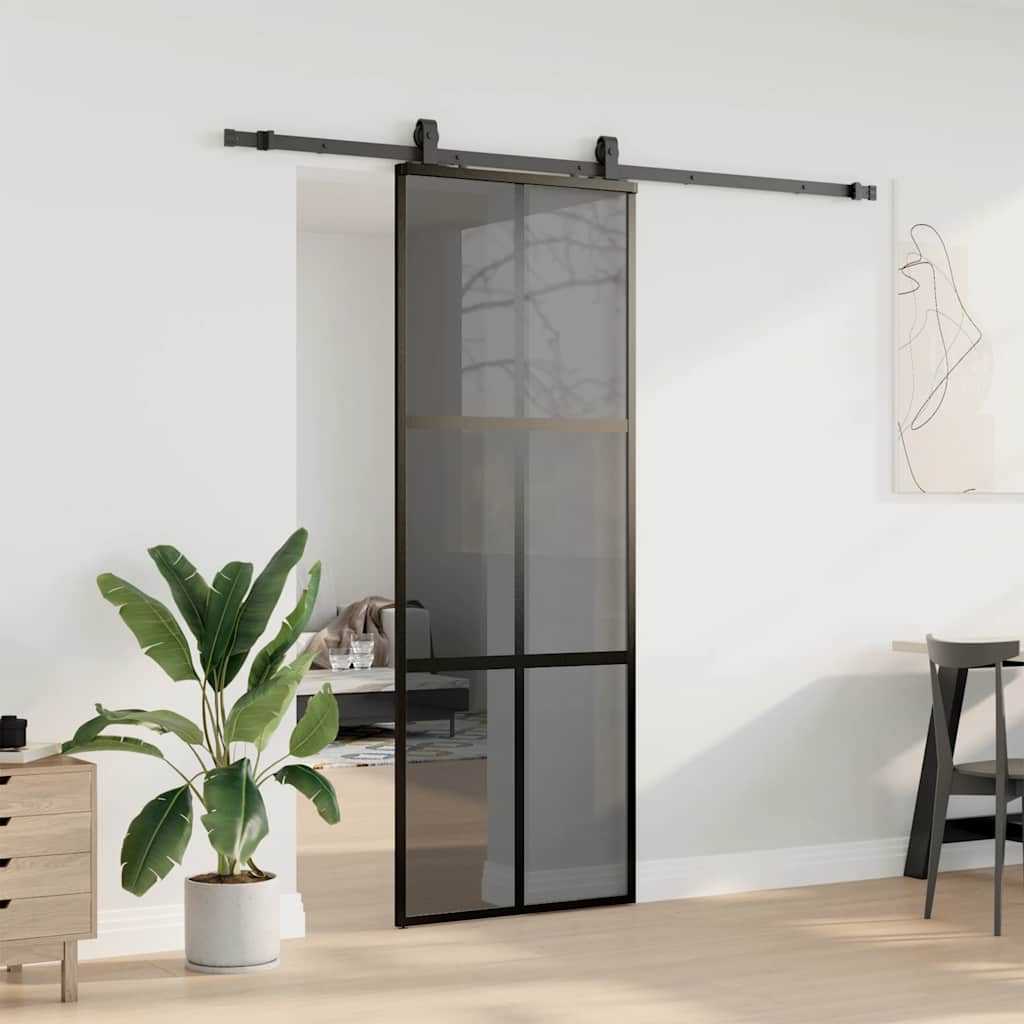 Schuifdeur met beslagset 76x205 cm gehard glas zwart is nu te koop bij PeponiXL, paradijselijk wonen!