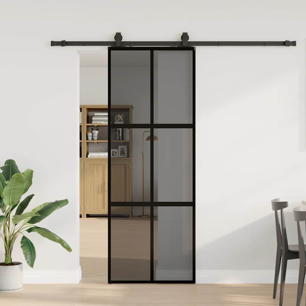 Schuifdeur met beslagset 76x205 cm gehard glas zwart is nu te koop bij PeponiXL, paradijselijk wonen!