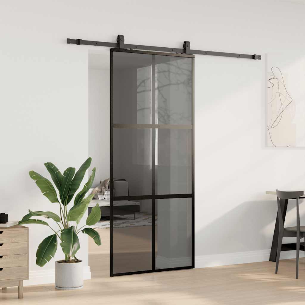 Schuifdeur met beslagset 90x205 cm gehard glas zwart is nu te koop bij PeponiXL, paradijselijk wonen!