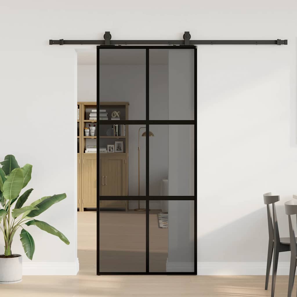Schuifdeur met beslagset 90x205 cm gehard glas zwart is nu te koop bij PeponiXL, paradijselijk wonen!
