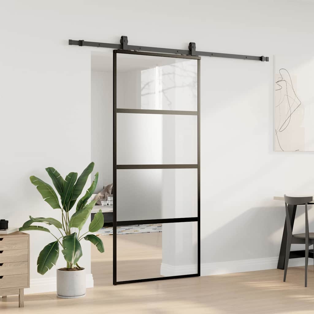 Schuifdeur met beslagset 90x205 cm gehard glas zwart is nu te koop bij PeponiXL, paradijselijk wonen!