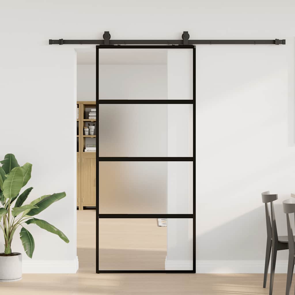 Schuifdeur met beslagset 90x205 cm gehard glas zwart is nu te koop bij PeponiXL, paradijselijk wonen!