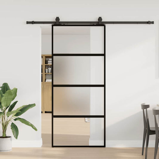 Schuifdeur met beslagset 90x205 cm gehard glas zwart is nu te koop bij PeponiXL, paradijselijk wonen!