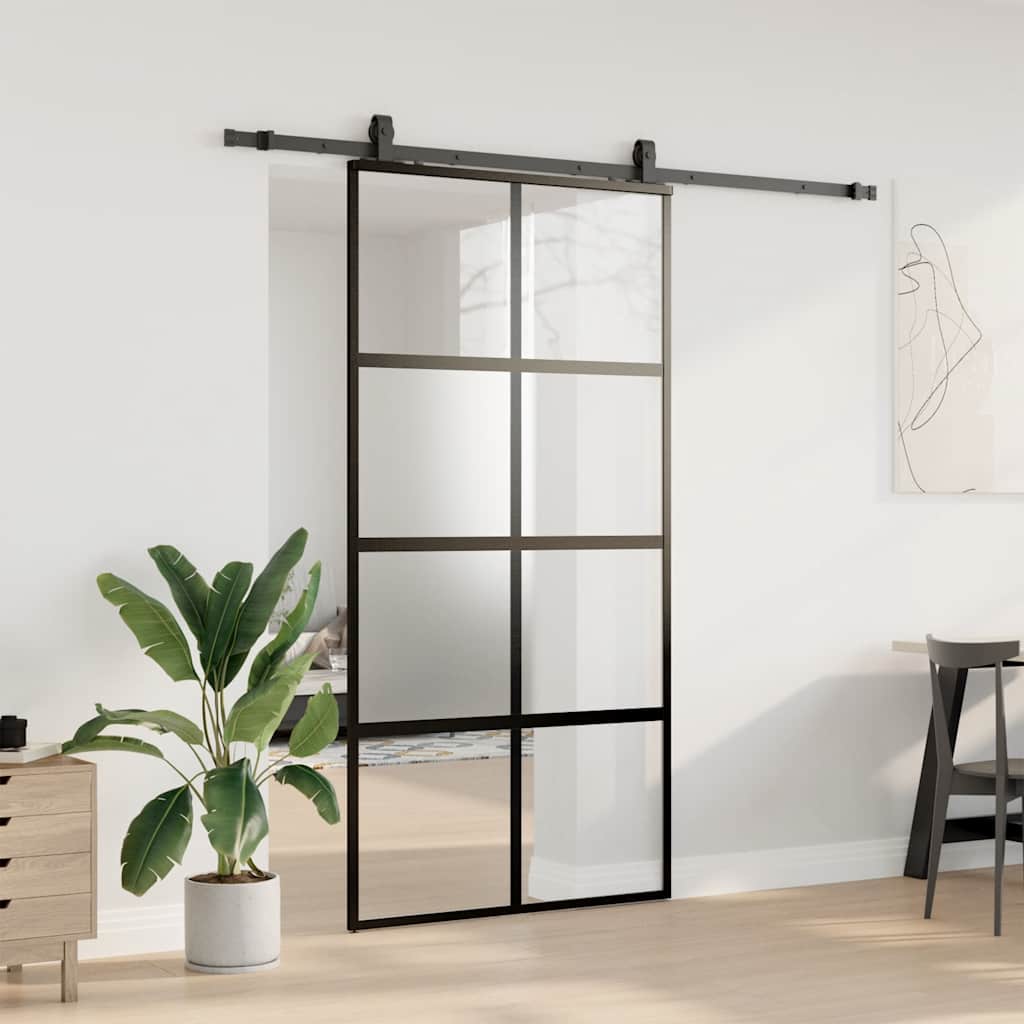 Schuifdeur met beslagset 102,5x205 cm gehard glas zwart is nu te koop bij PeponiXL, paradijselijk wonen!