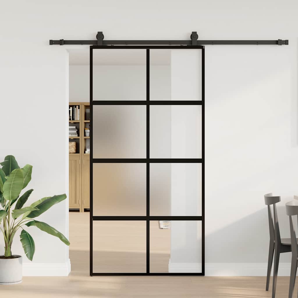 Schuifdeur met beslagset 102,5x205 cm gehard glas zwart is nu te koop bij PeponiXL, paradijselijk wonen!