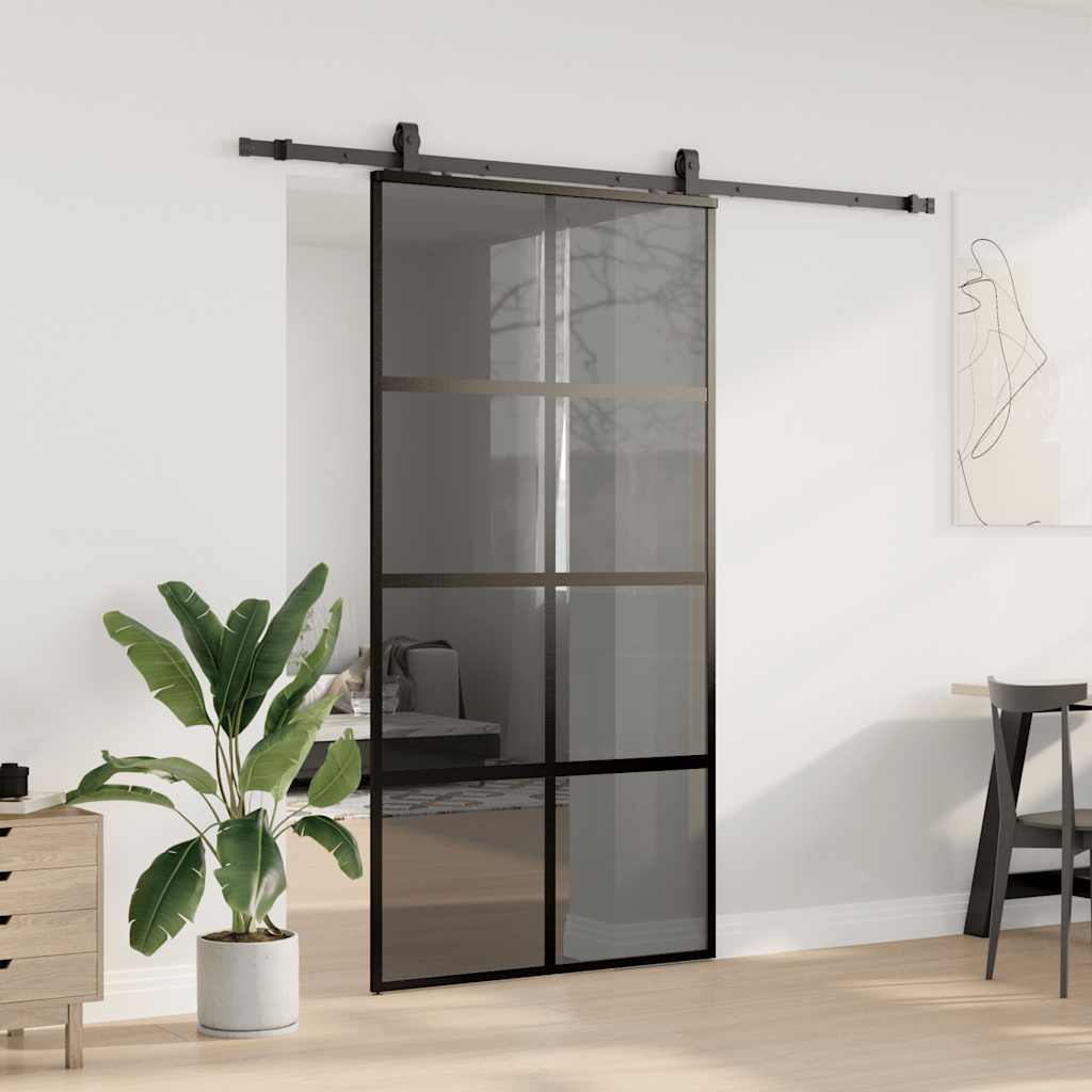 Schuifdeur met beslagset 102,5x205 cm gehard glas zwart is nu te koop bij PeponiXL, paradijselijk wonen!