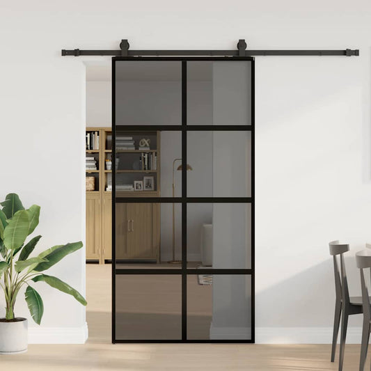 Schuifdeur met beslagset 102,5x205 cm gehard glas zwart is nu te koop bij PeponiXL, paradijselijk wonen!