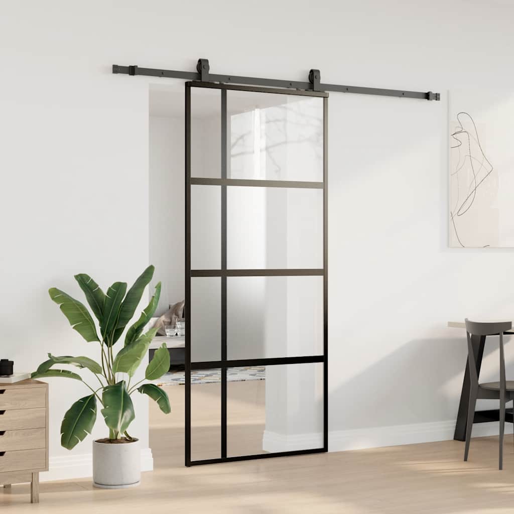 Schuifdeur met beslagset 90x205 cm gehard glas zwart is nu te koop bij PeponiXL, paradijselijk wonen!