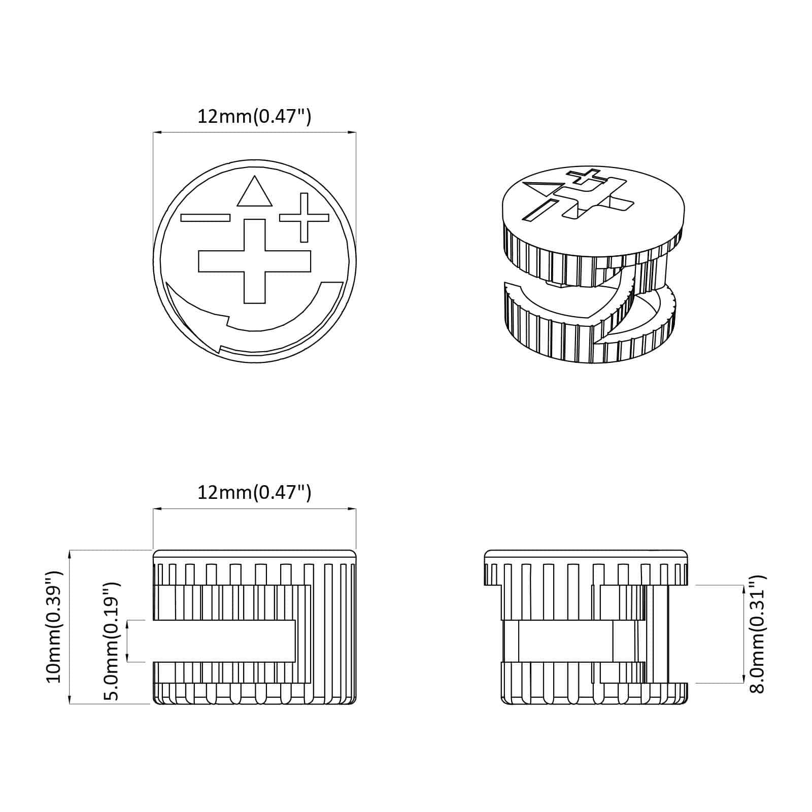 Cam Lock Moeren 2 pcs Zilver 12 x 10 mm Metaal is nu te koop bij PeponiXL, paradijselijk wonen!