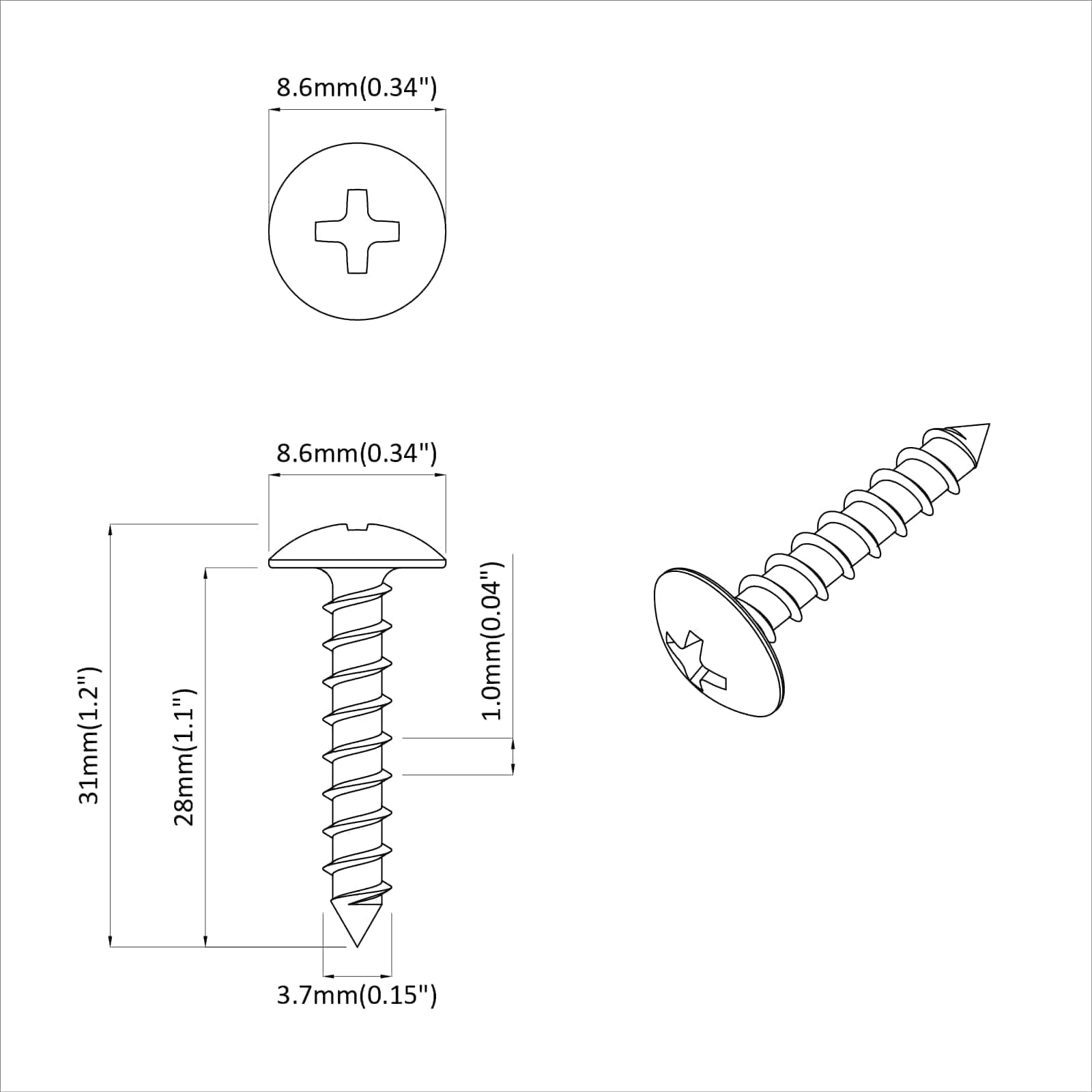 Houten Schroef 12 pcs Zilver M4 x 28 mm IJzer is nu te koop bij PeponiXL, paradijselijk wonen!