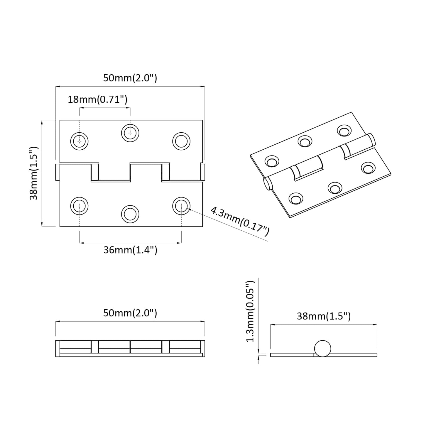 Scharnier 2 pcs Zilver 50 x 38 x 1,3 mm Staal is nu te koop bij PeponiXL, paradijselijk wonen!