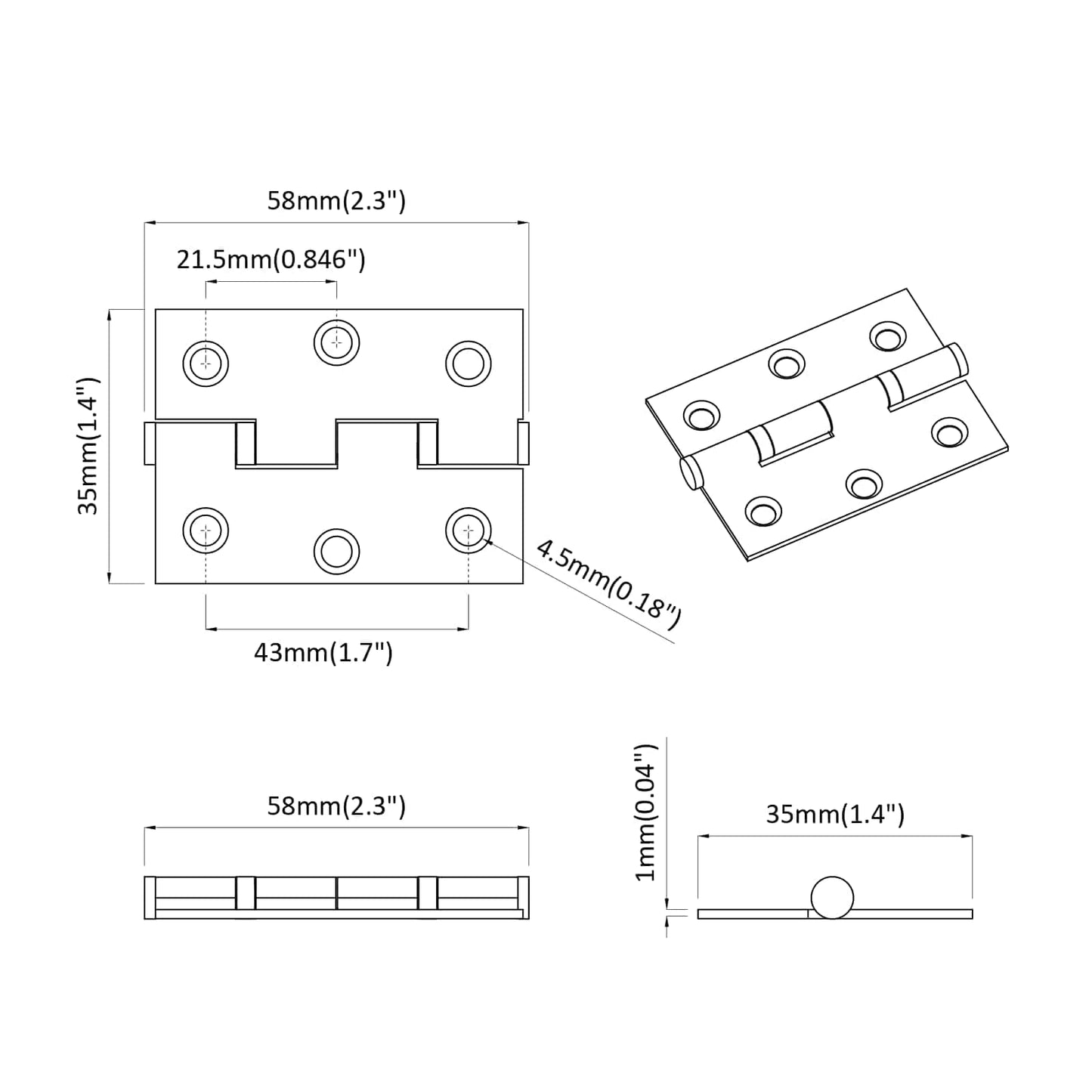 Scharnier Effen 2 pcs Zilver 58 x 35 x 1 mm Staal is nu te koop bij PeponiXL, paradijselijk wonen!