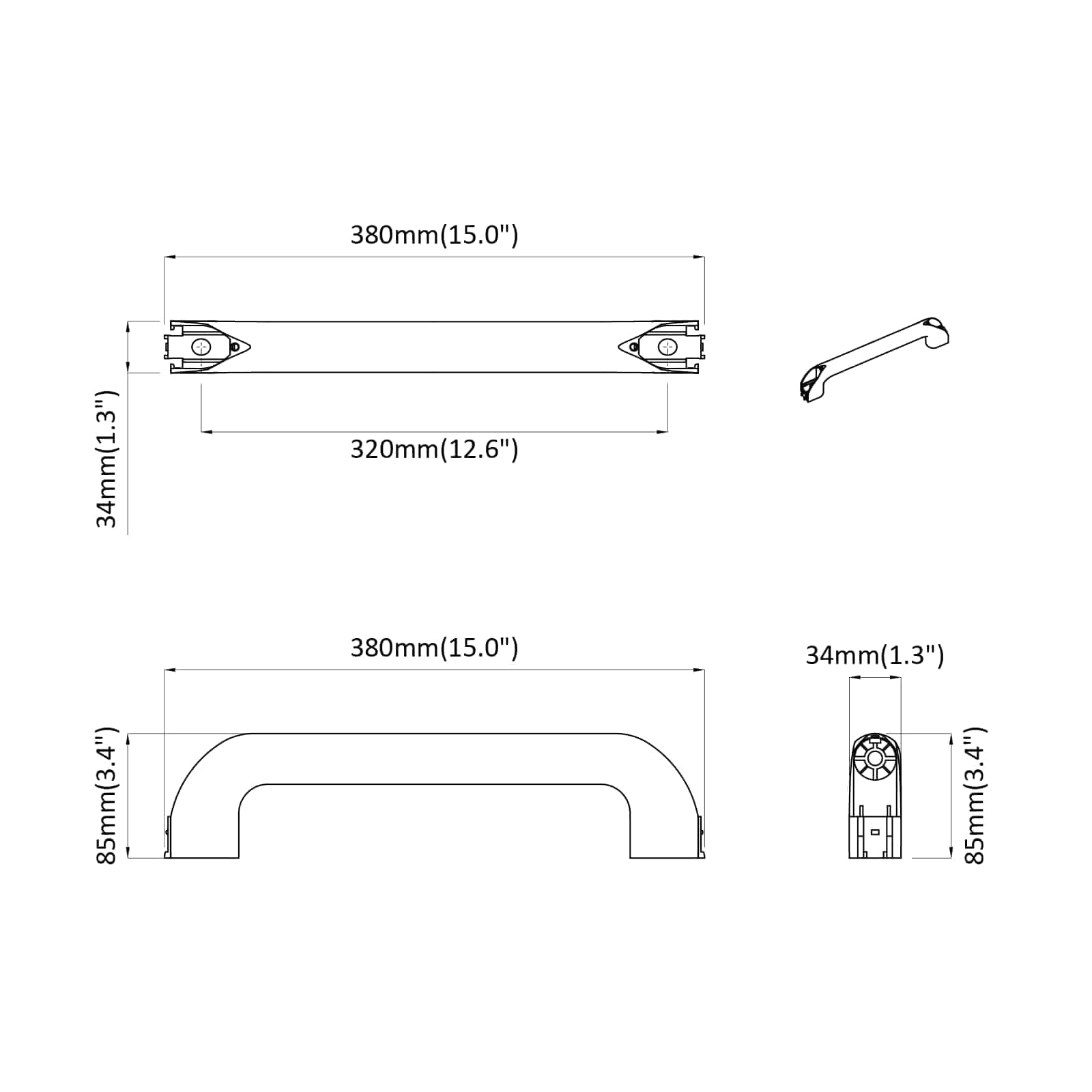 Handvat Effen 12 pcs Zwart 380 x 34 x 85 mm Aluminium en PP is nu te koop bij PeponiXL, paradijselijk wonen!