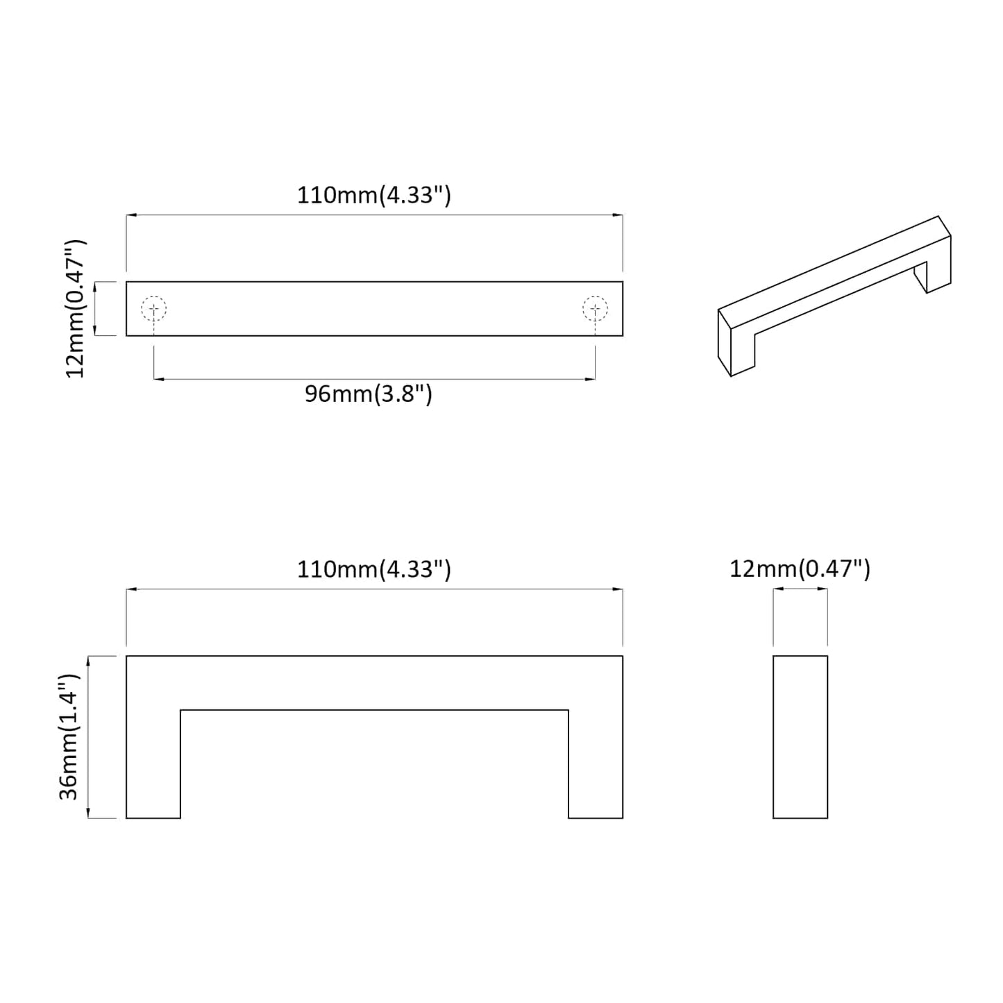 Meubelhandgreep 2 pcs Zwart 110 x 12 x 36 mm IJzer is nu te koop bij PeponiXL, paradijselijk wonen!