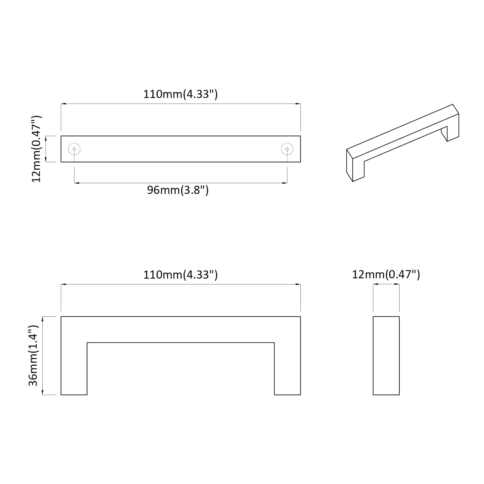 Meubelhandgreep 2 pcs Zwart 110 x 12 x 36 mm IJzer is nu te koop bij PeponiXL, paradijselijk wonen!