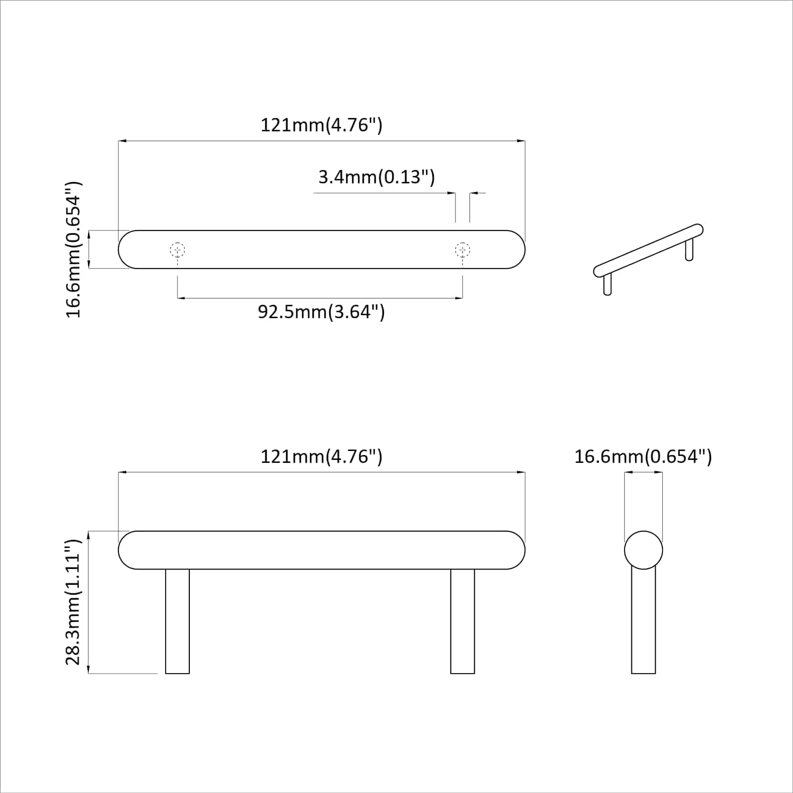 Kasthandgreep 2 pcs Zwart 121 x 16.6 x 28.3 mm IJzer is nu te koop bij PeponiXL, paradijselijk wonen!