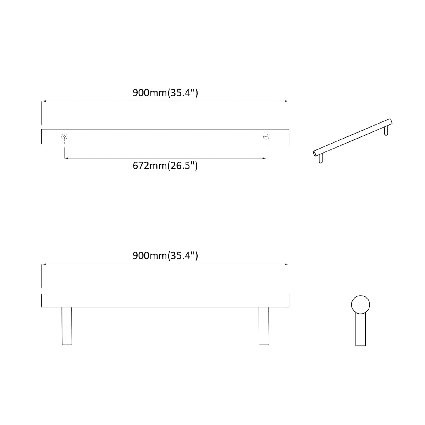 Kasthandgreep 2 pcs Zilver 900 mm Roestvrij staal is nu te koop bij PeponiXL, paradijselijk wonen!