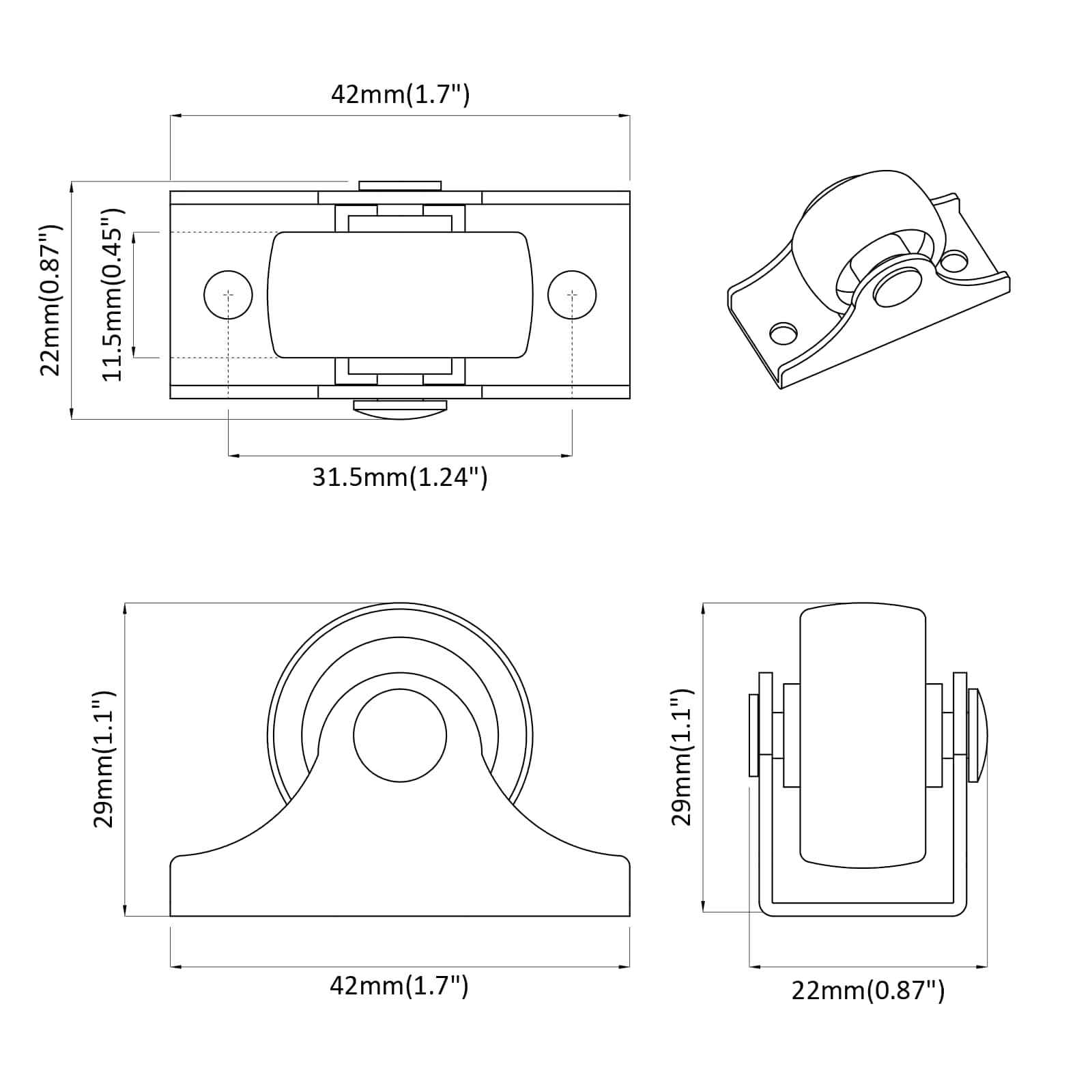 Caster 2 pcs Wit 42 x 11,5 x 29 mm IJzer is nu te koop bij PeponiXL, paradijselijk wonen!