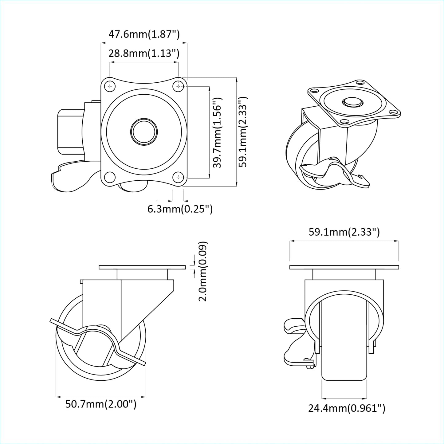 Caster 12 pcs Zwart en zilver 50,7 x 50,7 x 24,4 mm is nu te koop bij PeponiXL, paradijselijk wonen!