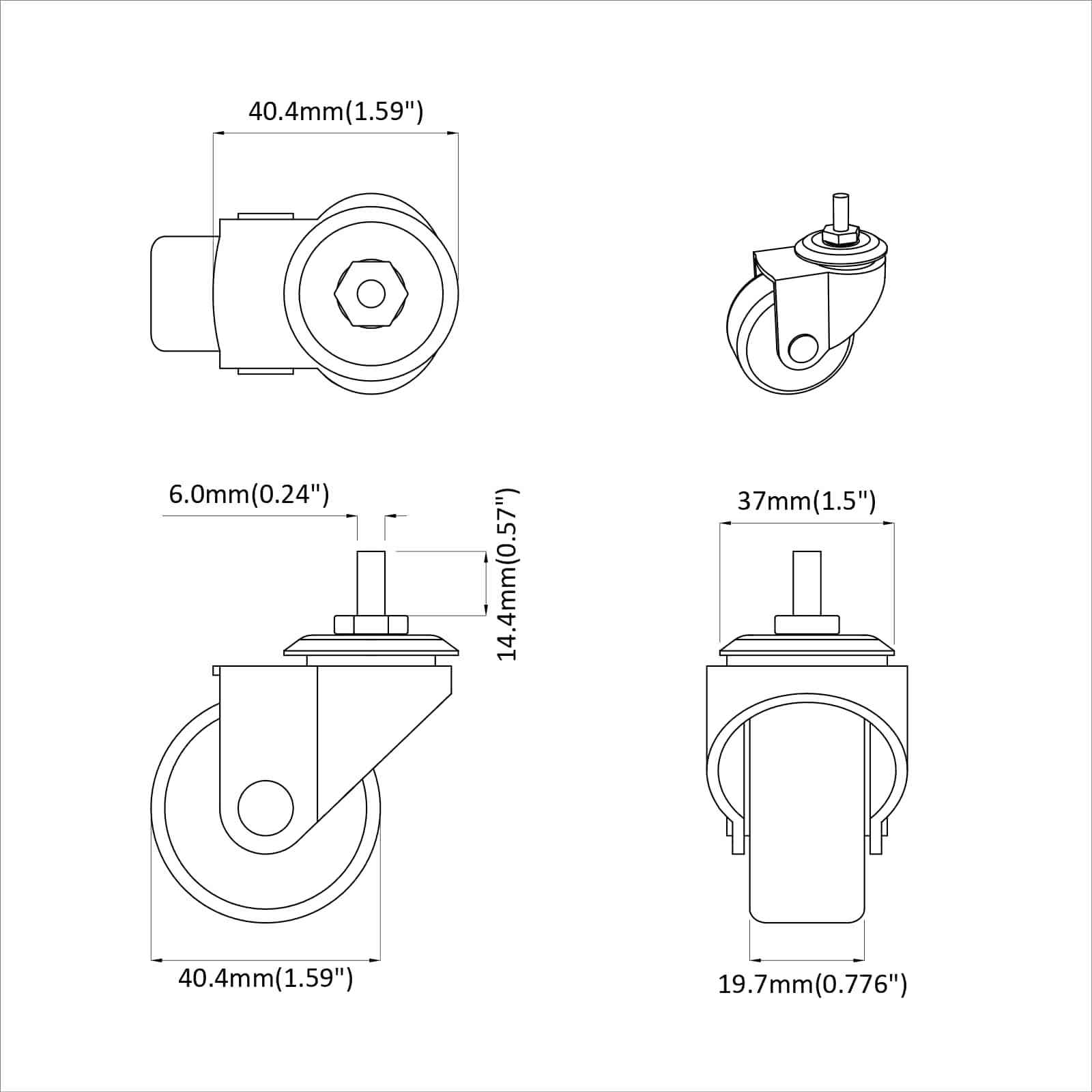 Zwenkwiel 12 pcs Zwart 40,4 x 40,4 x 19,7 mm IJs en nylon is nu te koop bij PeponiXL, paradijselijk wonen!