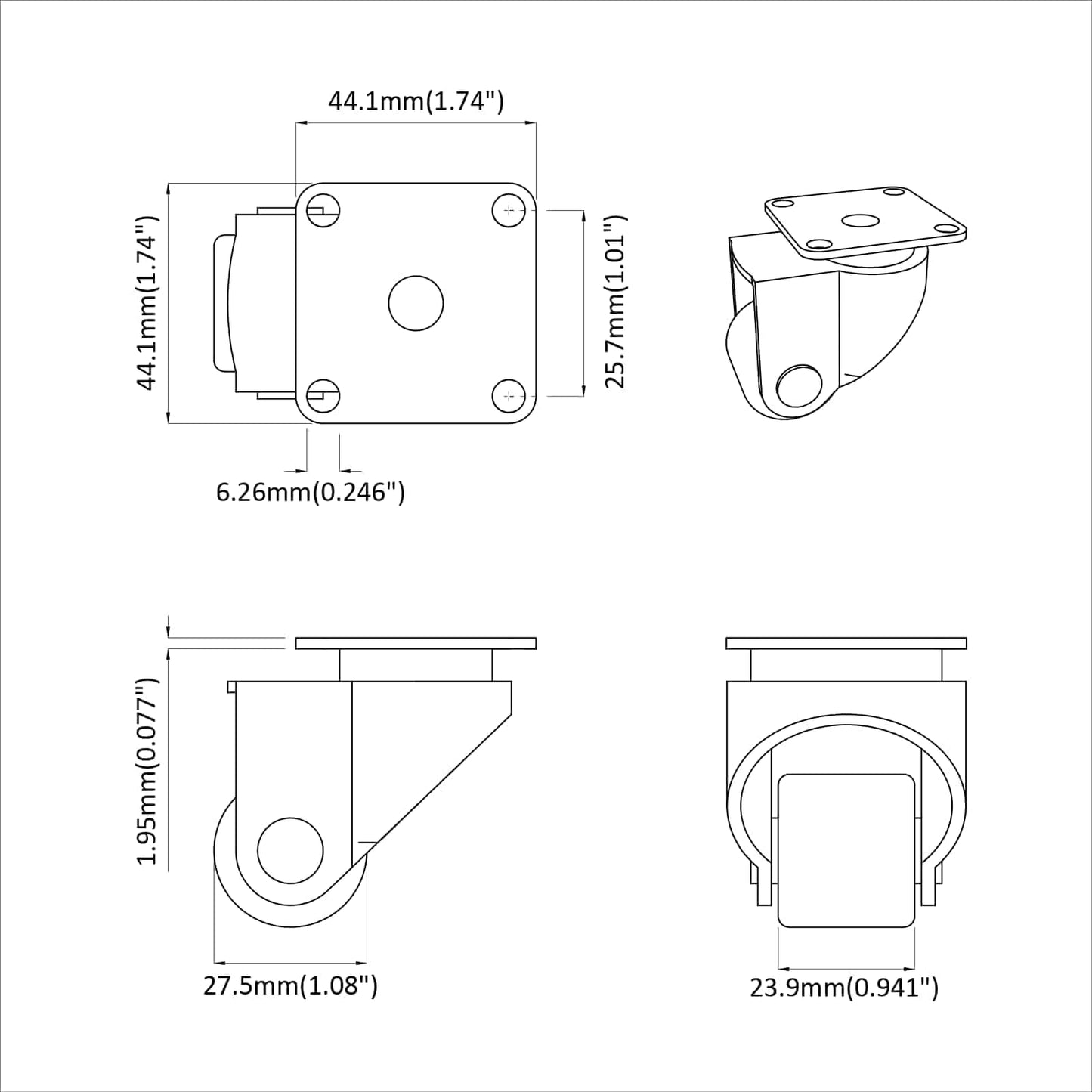 Caster 12 pcs Zilver 44,1 x 44,1 x 1,95 mm Nylon is nu te koop bij PeponiXL, paradijselijk wonen!