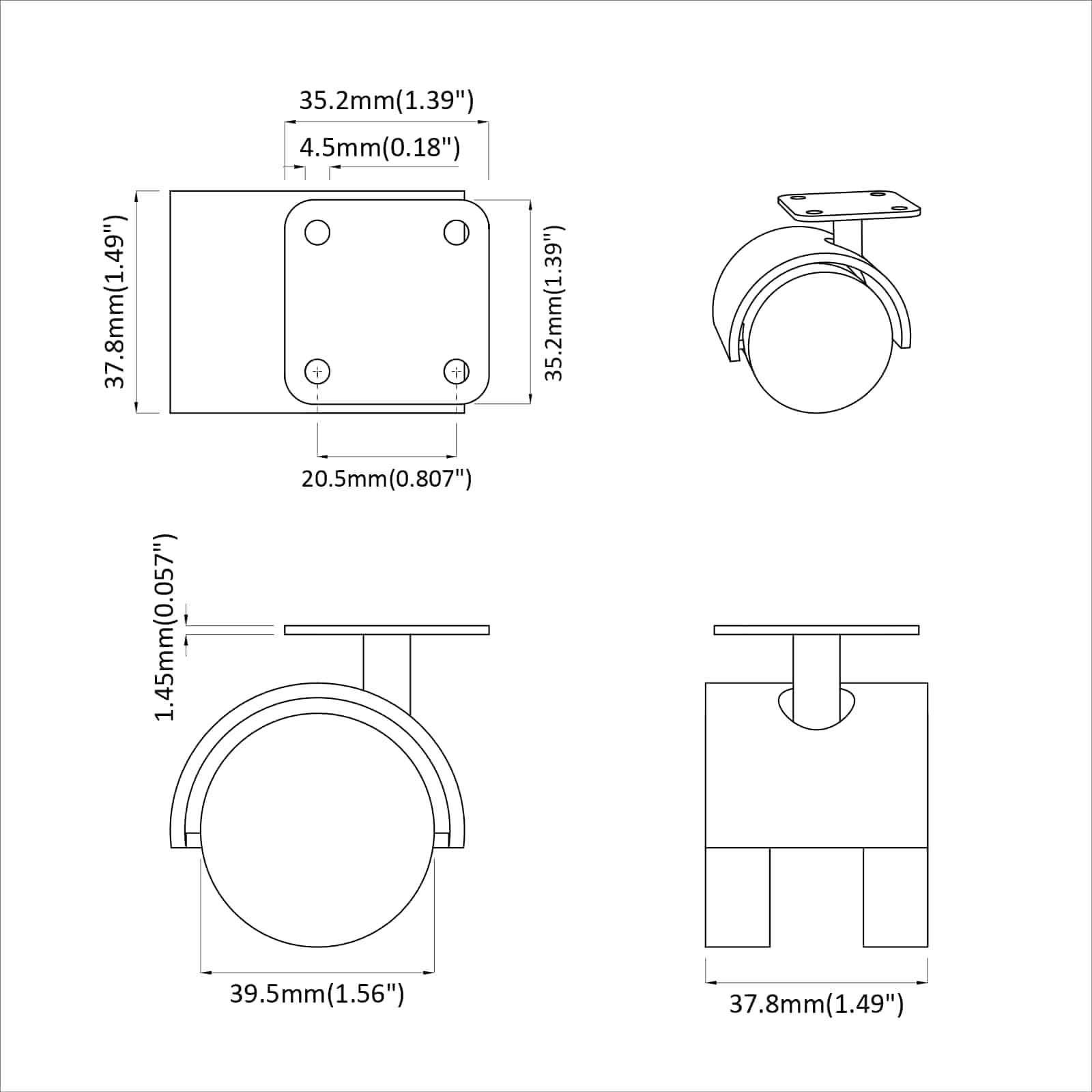 Zwenkwiel 12 pcs Zwart 39,5 x 39,5 x 37,8 mm Ijzer en PP is nu te koop bij PeponiXL, paradijselijk wonen!