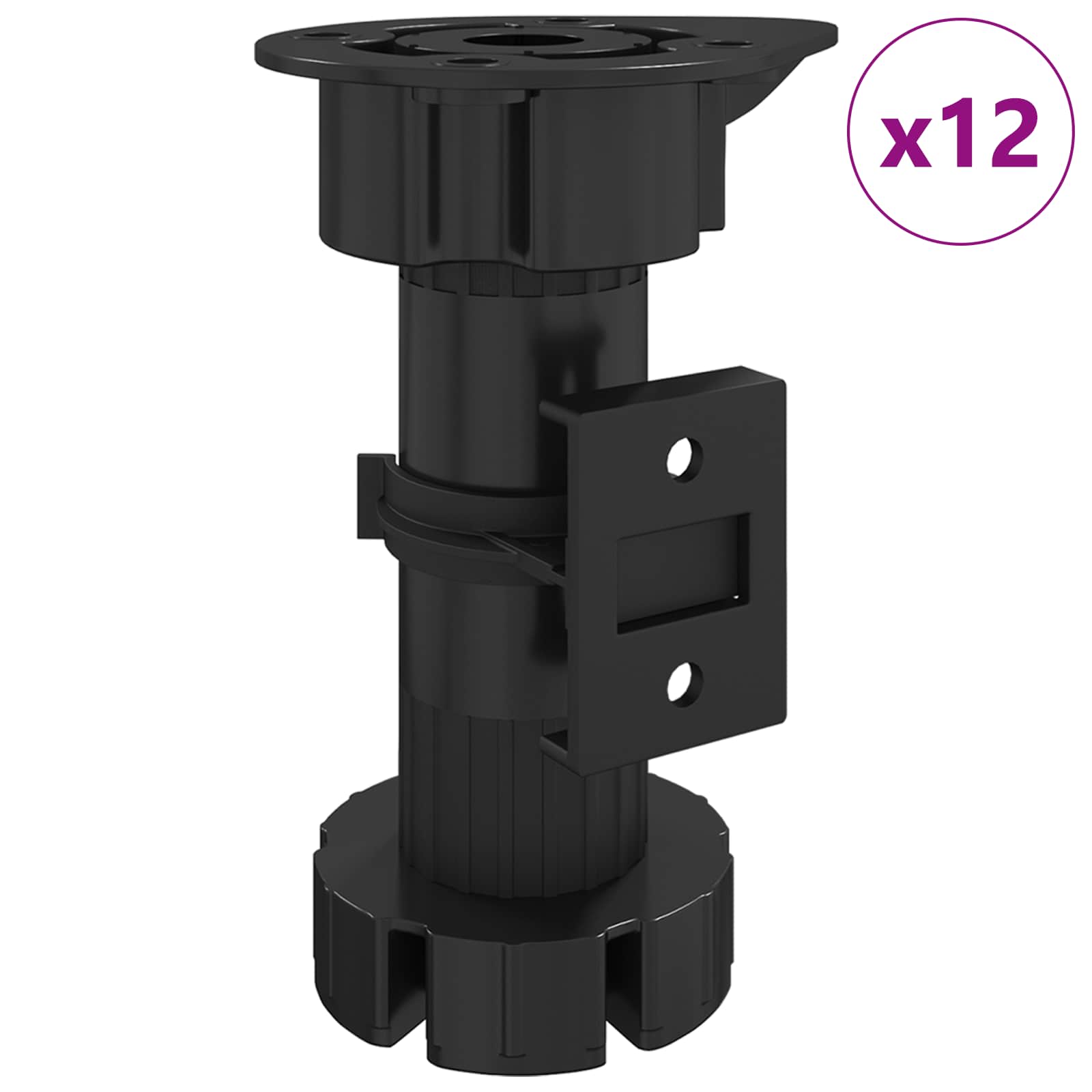 Meubelpoten Verstelbaar 12 pcs Zwart 46 x 46 x 128 mm PP is nu te koop bij PeponiXL, paradijselijk wonen!