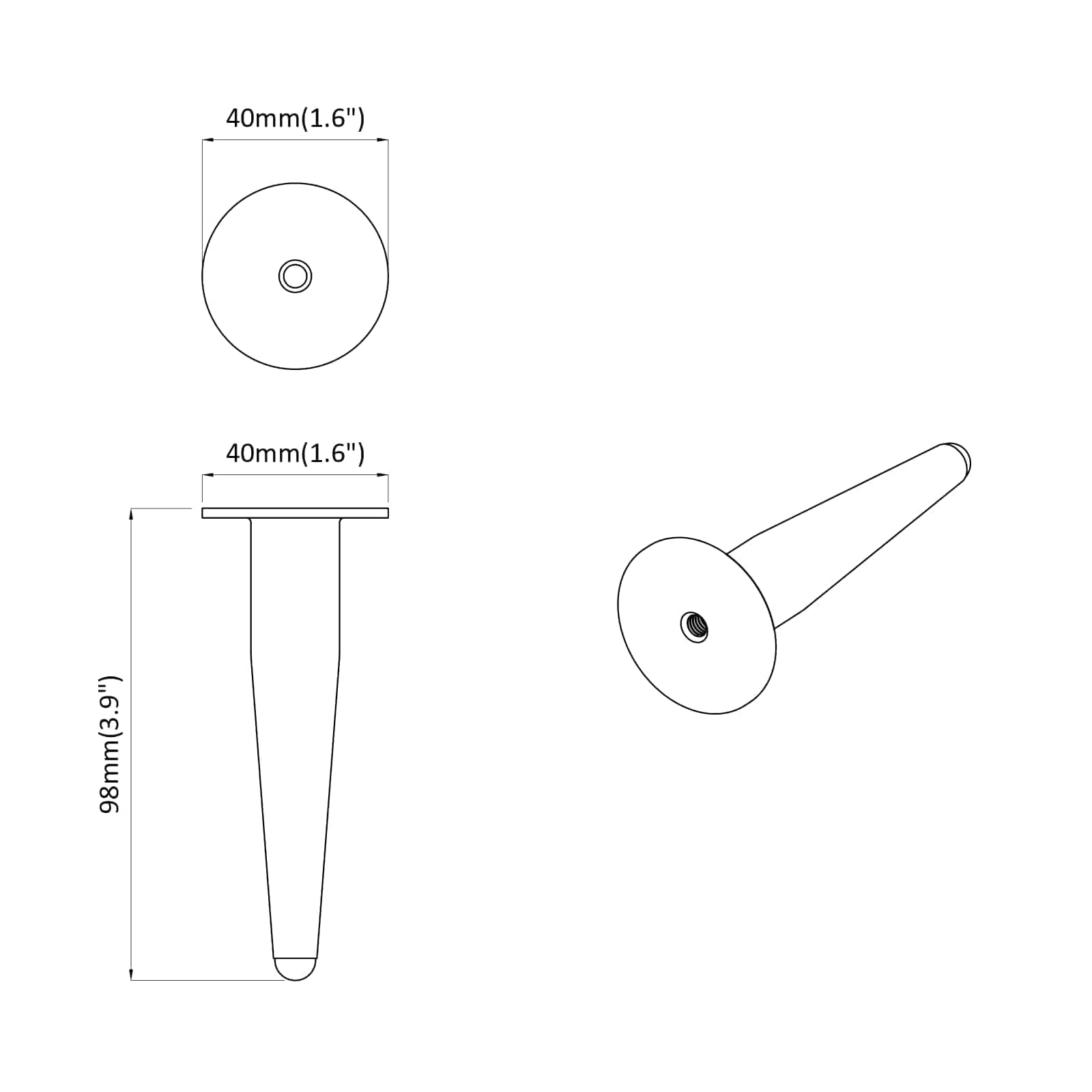 Meubelpoten 2 pcs Zwart en Goud Ø 40 x 98 mm IJzer is nu te koop bij PeponiXL, paradijselijk wonen!