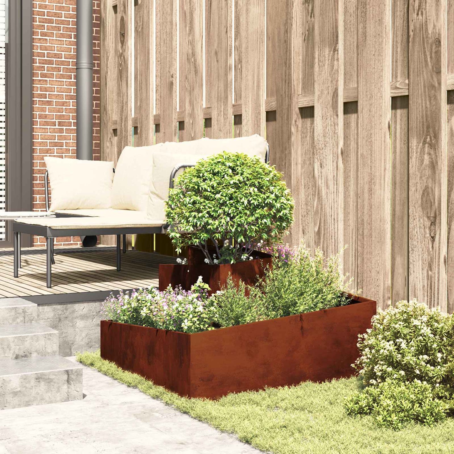 Tuin Bloempot Bruin 80 x 80 x 50 cm Cortenstaal is nu te koop bij PeponiXL, paradijselijk wonen!