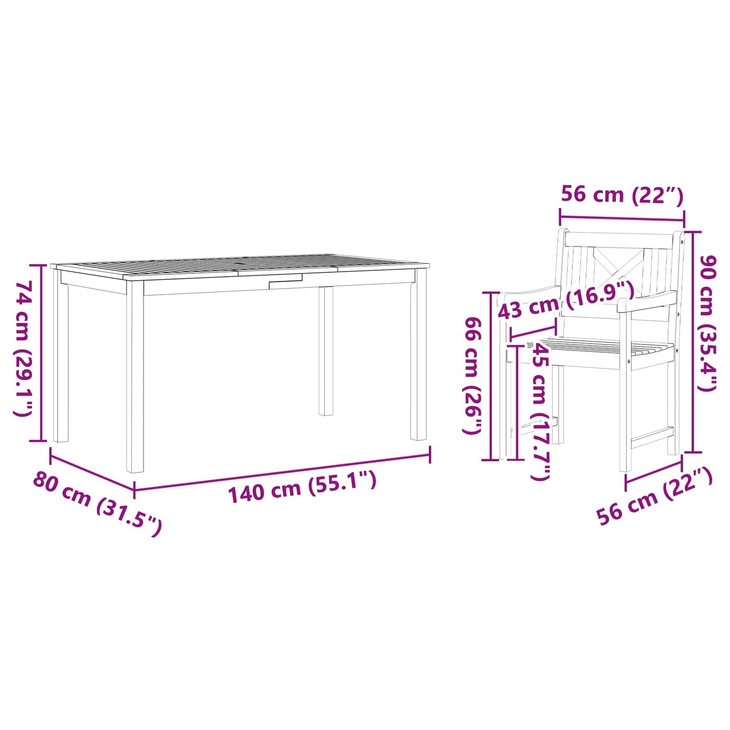 Tuin eettafelset 5 pcs Bruin Massief Acaciahout