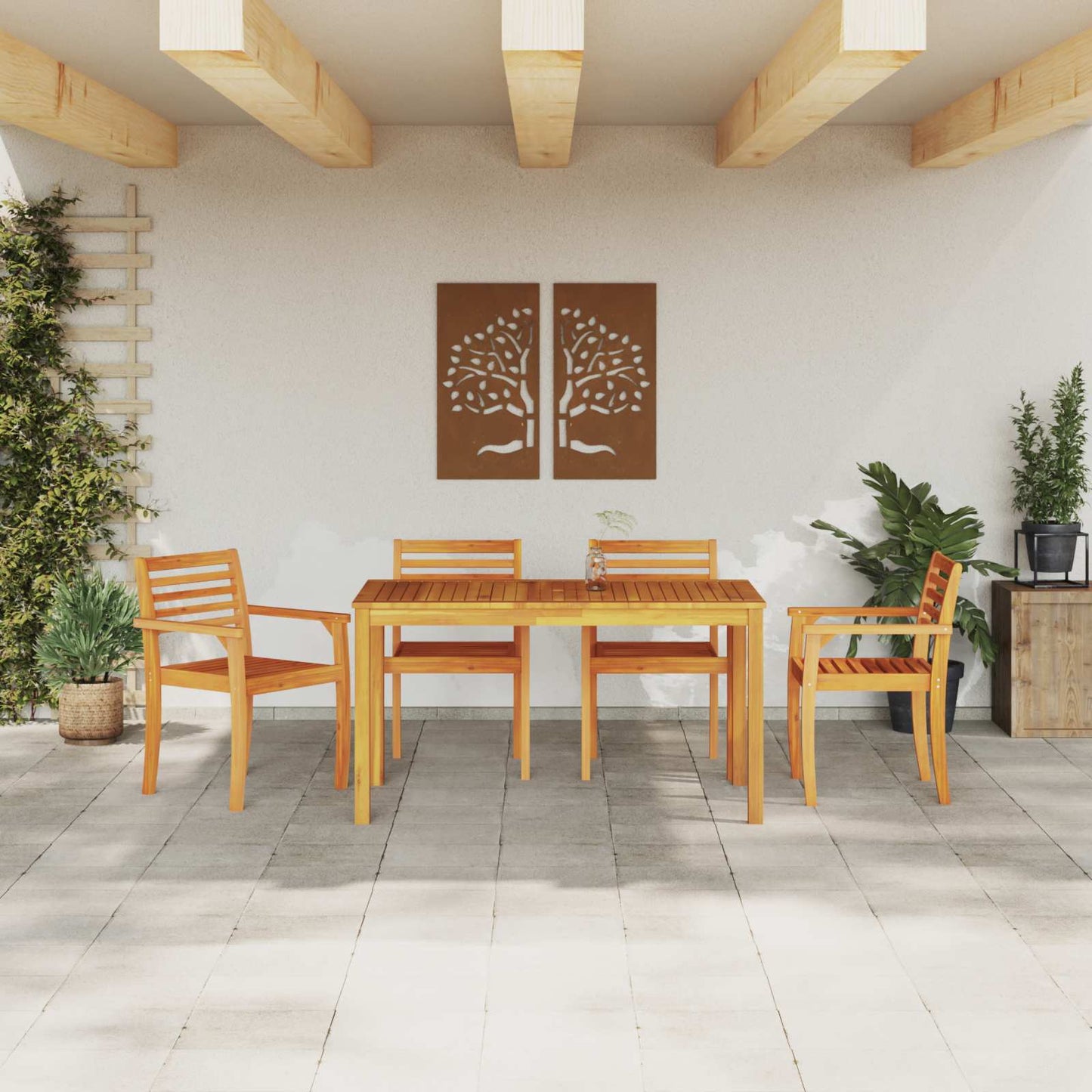 Tuin eettafelset 5 pcs Bruin Massief Acaciahout is nu te koop bij PeponiXL, paradijselijk wonen!