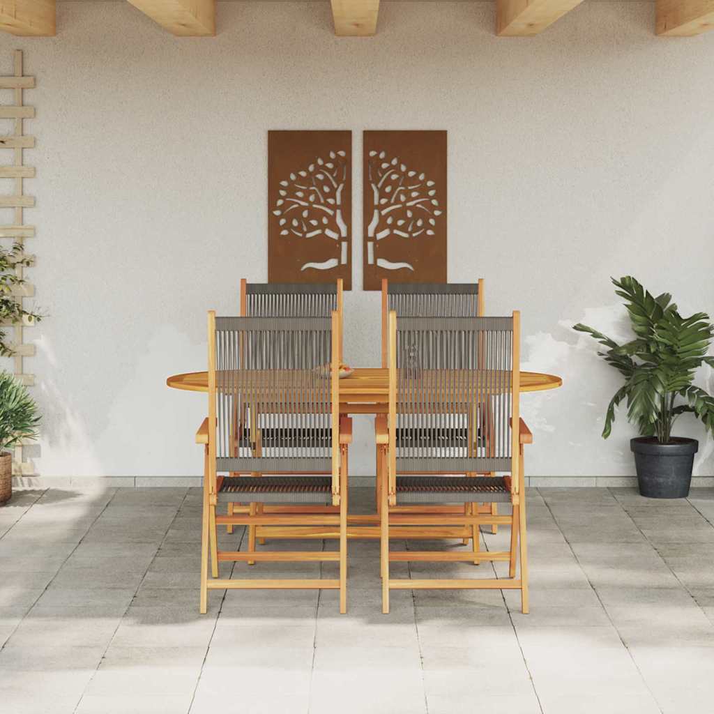 Tuin eettafelset 5 pcs Grijs Massief Acaciahout is nu te koop bij PeponiXL, paradijselijk wonen!